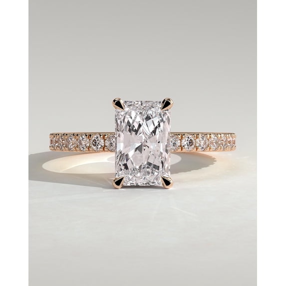 CAPRICARATS 3.00Ct Radiant Lab Grown Diamond Engagement Ring, Hidden Halo Pave Band, 10K Rose Gold