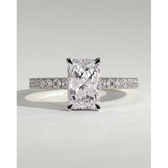 CAPRICARATS 3.00Ct Radiant Lab Grown Diamond Engagement Ring, Hidden Halo Pave Band, 10K White Gold