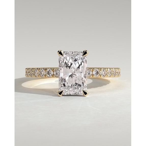 CAPRICARATS 3.00Ct Radiant Lab Grown Diamond Engagement Ring, Hidden Halo Pave Band, 18K Yellow Gold