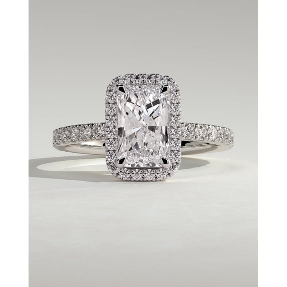 CAPRICARATS 3.00Ct Radiant Moissanite Halo Engagement Ring, Pave Band, 10K White Gold