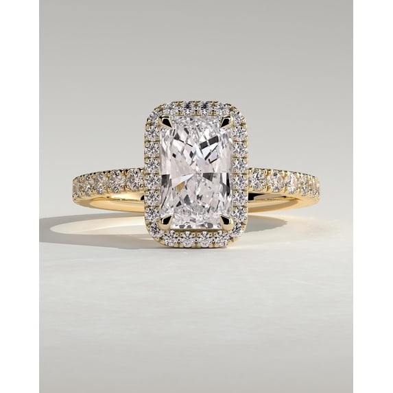 CAPRICARATS 3.00Ct Radiant Moissanite Halo Engagement Ring, Pave Band, 10K Yellow Gold