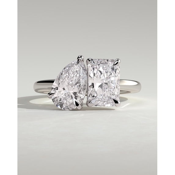 CAPRICARATS 3.30Ct Pear & Radiant Cut Lab Grown Diamond Toi et Moi Engagement Ring, 10K White Gold