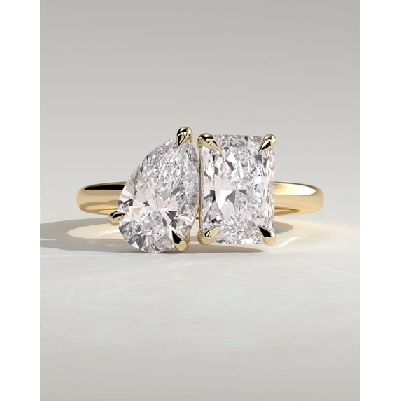 CAPRICARATS 3.30Ct Pear & Radiant Cut Lab Grown Diamond Toi et Moi Engagement Ring, 10K Yellow Gold