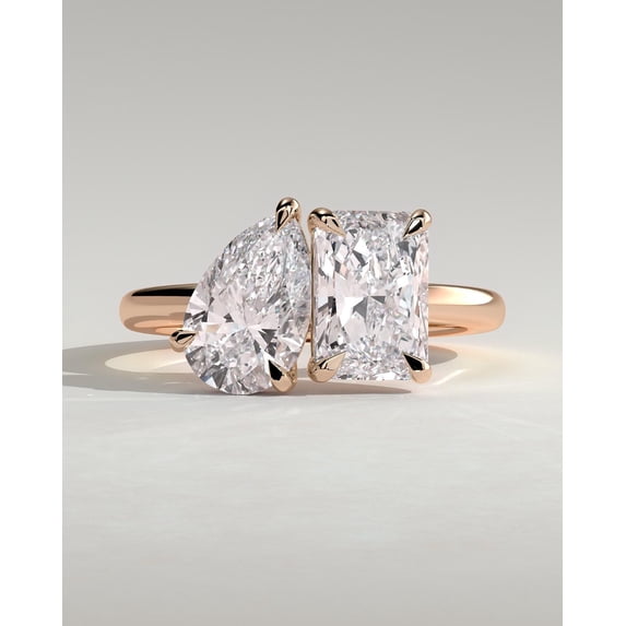 CAPRICARATS 3.30Ct Pear & Radiant Cut Moissanite Toi et Moi Engagement Ring, 18K Rose Gold