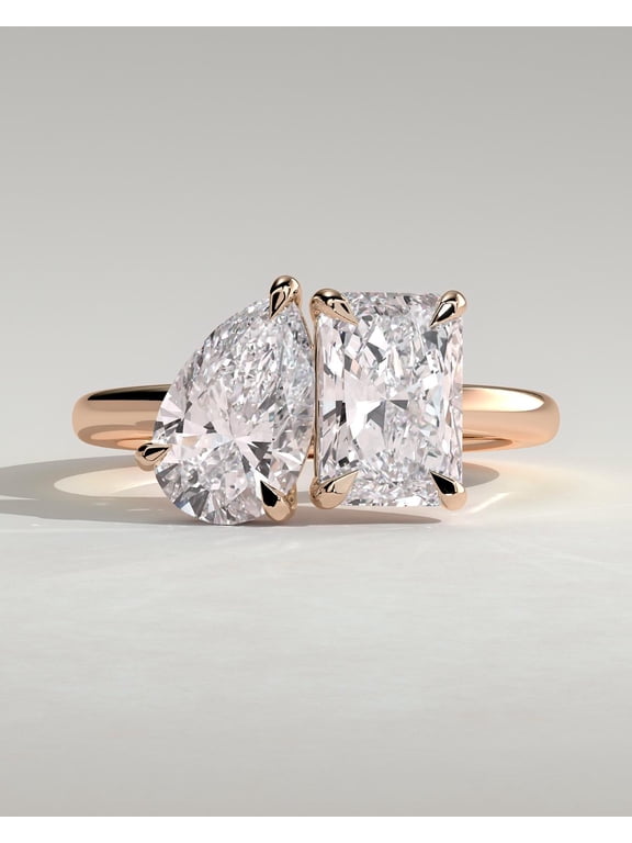 3.30Ct Pear & Radiant Cut Moissanite Toi et Moi Engagement Ring, 18K Rose Gold