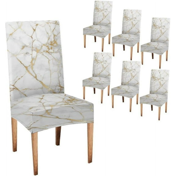 CAPSCEOLL Marble White Grey Gold Printing Dining Room Chair Covers Set of 6,Stretch Parsons Slipcovers Universal Removable Washable Parson for Room,Living Room,Kitchen