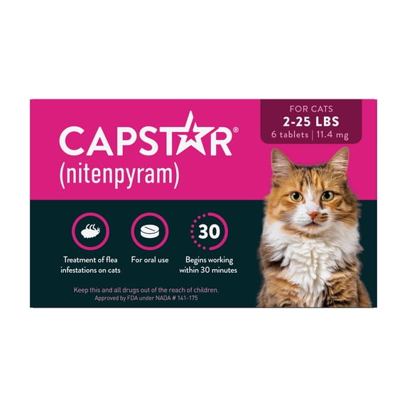 CAPSTAR (Nitenpyram) Fast-Acting Oral Flea Treatment for Cats (2-25 lbs), 6 Tablets, 11.4 mg