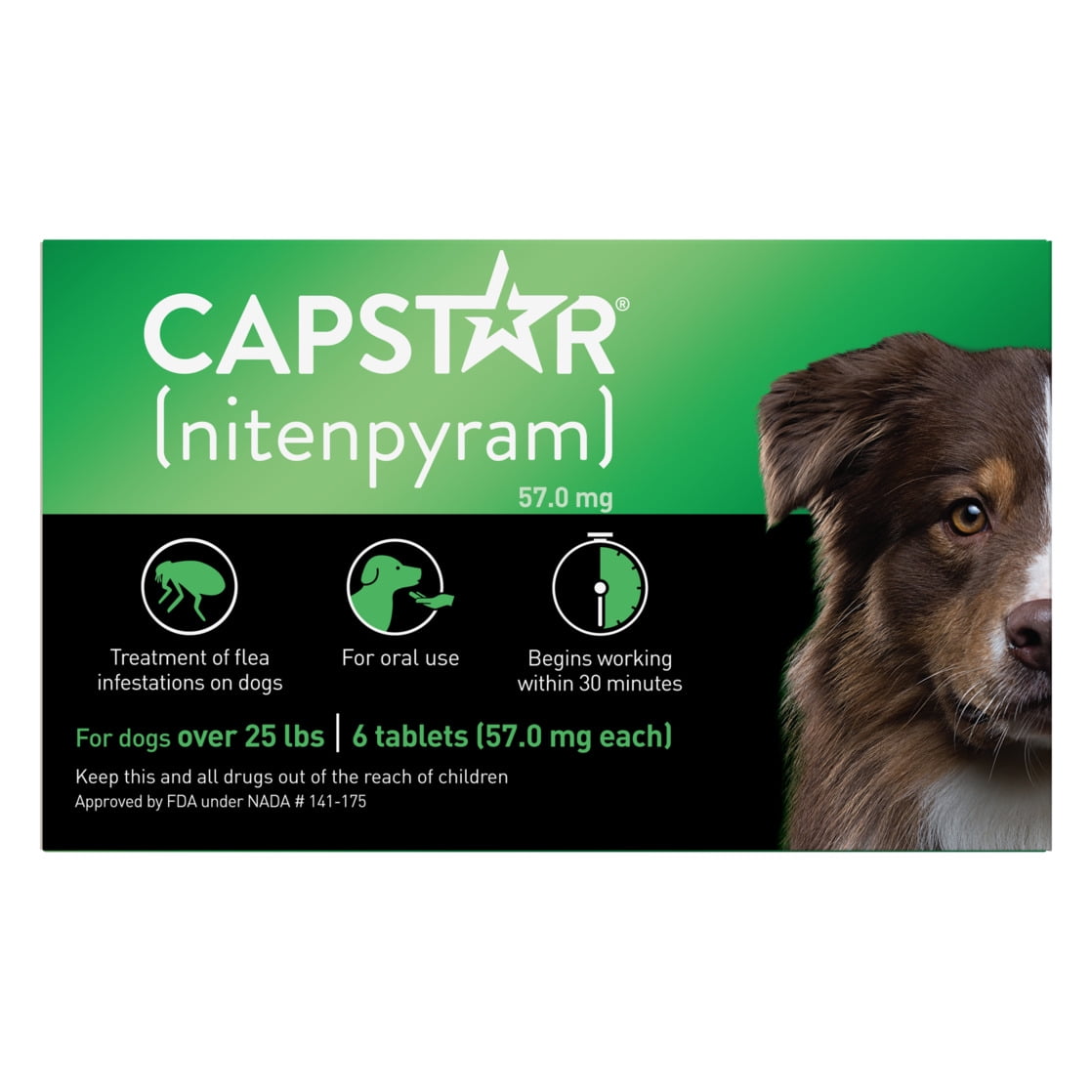 Walmart Saving of  CAPSTAR Nitenpyram Fast-Acting Oral Flea Treatment Pills for Large Dogs & Puppies (25+ lbs), 6 Tablets, 57mg
