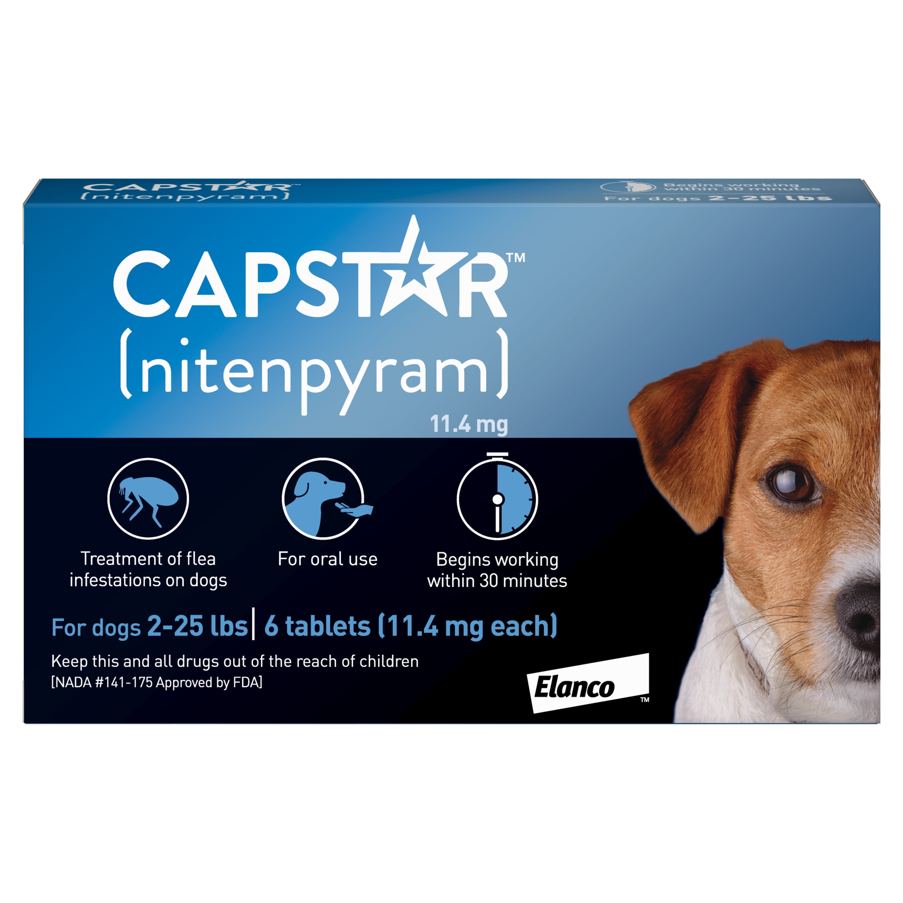 CAPSTAR (Nitenpyram) FastActing Oral Flea Treatment for Small Dogs (225 lbs), 6 Tablets, 11.4