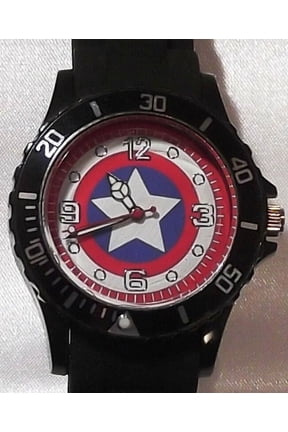 CAPTAIN AMERICA Logo Black Silicone Band Wrist Watch