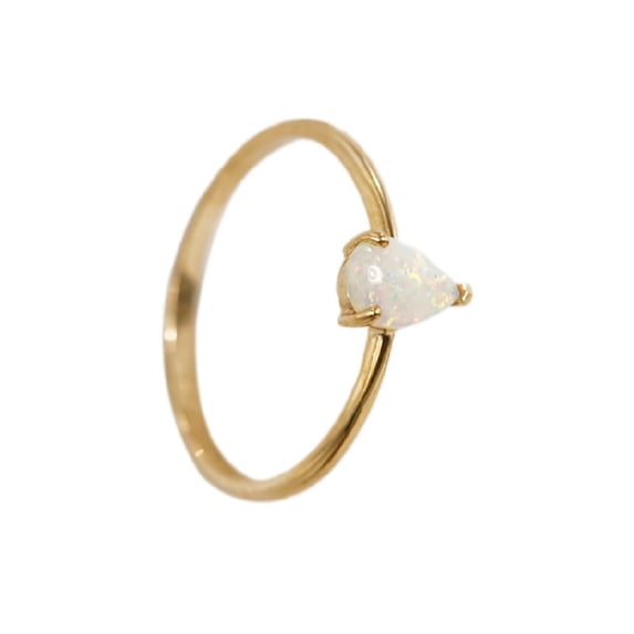 CAPTIVATING DROP 14KT GOLD NATURAL AUSTRALIAN WHITE OPAL RING