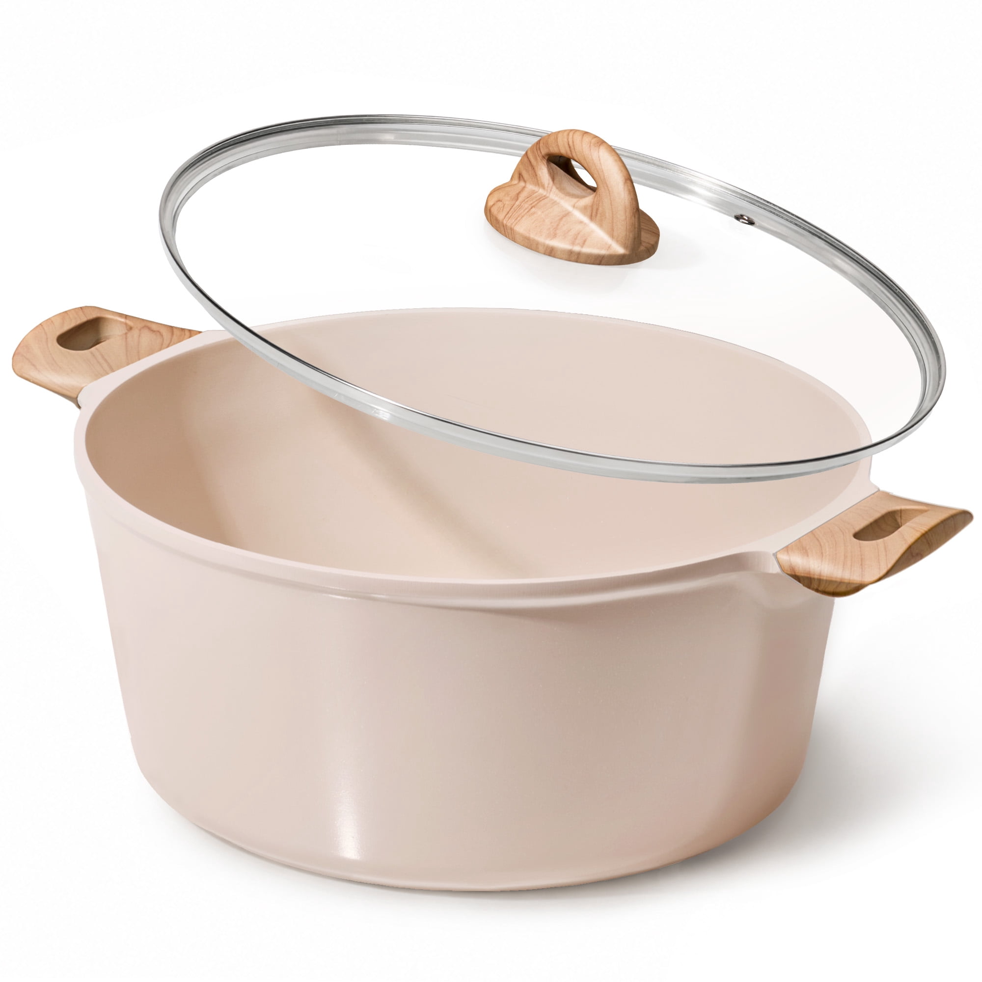 Carote 10QT Nonstick Ceramic Dutch Oven, Non Toxic Stock Pot with Glass Lid, Cooking Pot, Easy to Clean,  Large Capacity for Big Family Kitchen, All Stoves Compatible Taupe