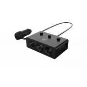 Auto Drive Black 12V/24V Triple Socket Adapter with Dual USB Charging Ports, Compatible with Mobile