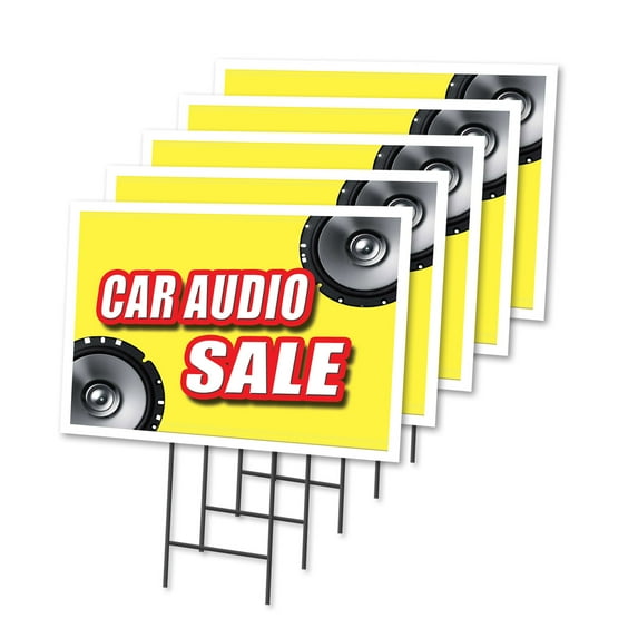 CAR AUDIO SALE 5 Pack Of 12" x 16" Yard Sign & Stake | Advertise Your Business | Stake Included Image On Both Sides | Made in The USA