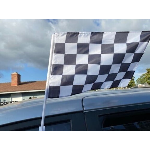 CAR DEALER SUPPLIES 10 pc Pack Car Window Clip On Flags Black & White Checkered