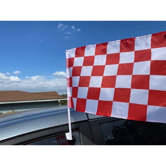 CAR DEALER SUPPLIES 10 pc Pack Car Window Clip On Flags Red & White Checkered
