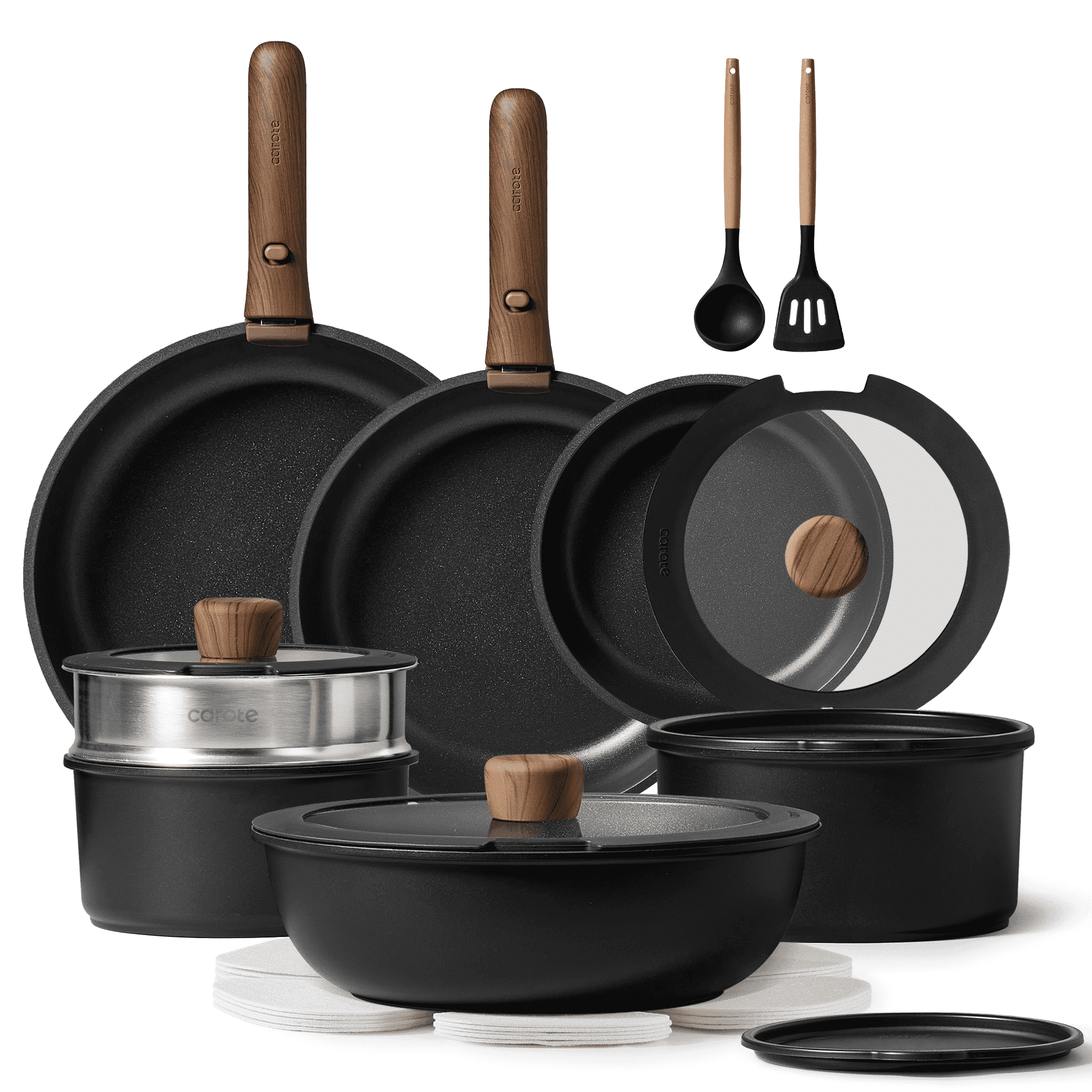 Carote 21 Pcs Nonstick Cookware Set, Pots and Pans Set with Detachable Handles, Oven/Dishwasher Safe, Stackable Kitchen Cooking Set, Black Granite. - Walmart.com