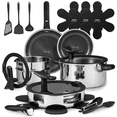 thumbnail image 1 of Carote 21-Piece Stainless Steel Cookware Set with Detachable Handle, Ceramic Hybrid Non-Stick, Easy Stacking, Stand-up Lid, Oven/Dishwasher Safe, Black, 1 of 10