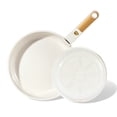 thumbnail image 1 of Carote Ceramic Nonstick Detachable Frying Pans Set, 3 Pieces Non Toxic Cookware Set with Induction, Oven/Dishwasher Safe, Easy for Storage, Cream White, 1 of 9