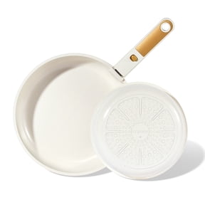 Carote Ceramic Nonstick Detachable Frying Pans Set, 3 Pieces Non Toxic Cookware Set with Induction, Oven/Dishwasher Safe, Easy for Storage, Cream White