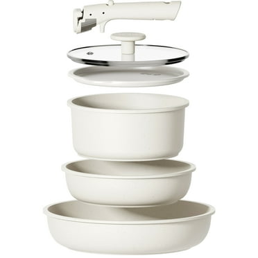 Carote Nonstick Detachable Pots and Pans Set, 6 Pieces Induction Cookware Set, Oven/Dishwasher Safe, Easy for Storage, White Granite