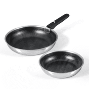 Carote 3-Piece Stainless Steel Frying Pan Set with Detachable Handle, Ceramic Hybrid Nonstick, Oven/Dishwasher Safe, Easy Stacking, Black