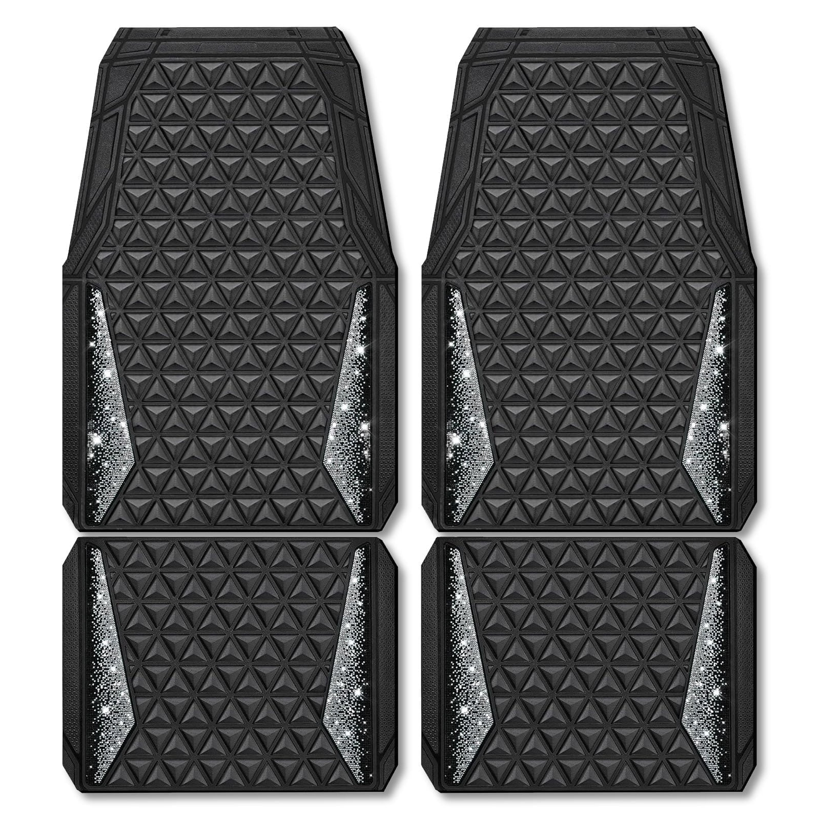CAR GRAND Bling diamond rubble automotive floor mats full set anti-slip water proof universal fit glitter crystal sparkly shining rhinestone girl woman lady femal Black silver