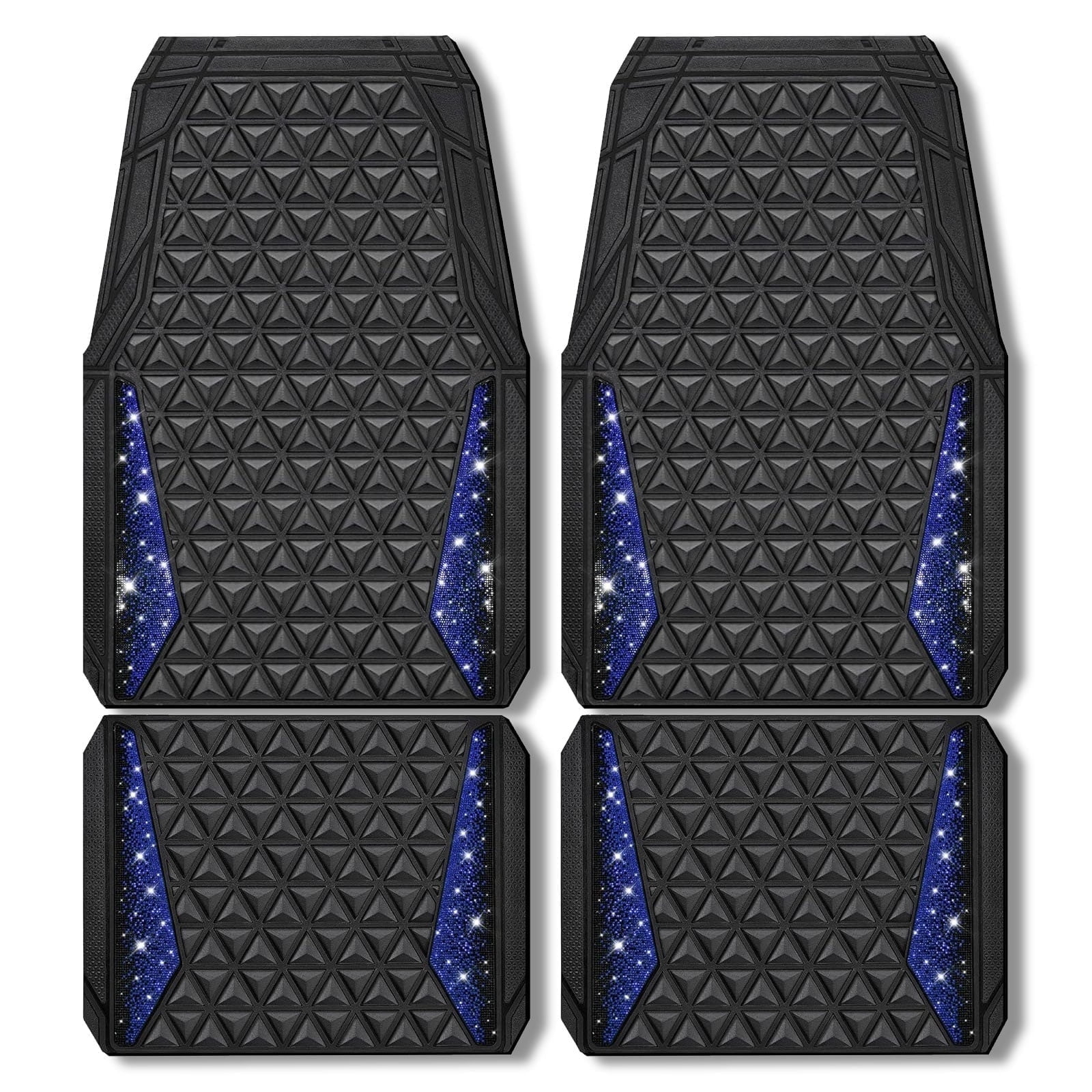 CAR GRAND Bling diamond rubble automotive floor mats full set anti-slip water proof universal fit glitter crystal sparkly shining rhinestone girl woman lady femal Black blue