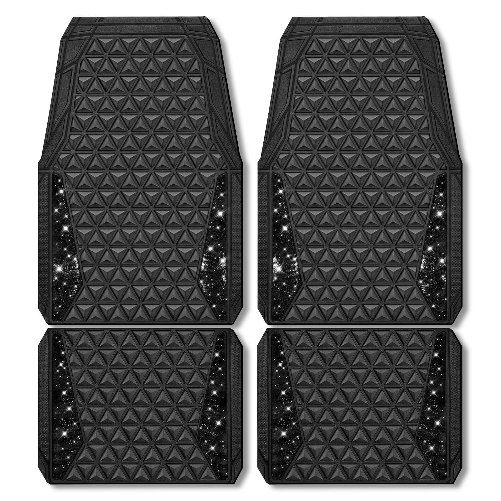 CAR GRAND Bling diamond rubble automotive floor mats full set anti-slip water proof universal fit glitter crystal sparkly shining rhinestone girl woman lady femal Black