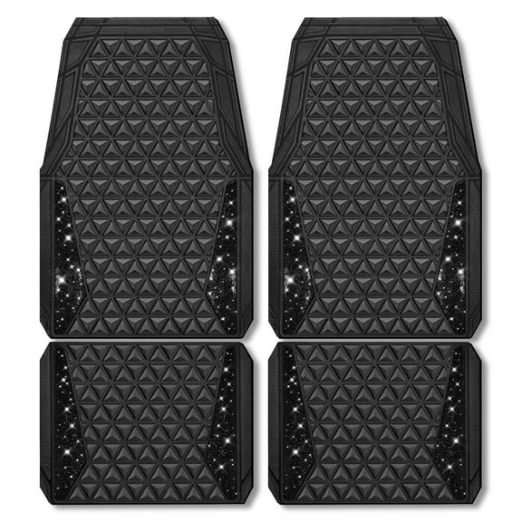 CAR GRAND Bling diamond rubble automotive floor mats full set anti-slip water proof universal fit glitter crystal sparkly shining rhinestone girl woman lady femal Black