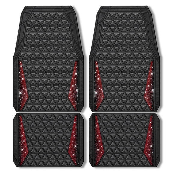 CAR GRAND Bling diamond rubble automotive floor mats full set anti-slip water proof universal fit glitter crystal sparkly shining rhinestone girl woman lady femal Black red