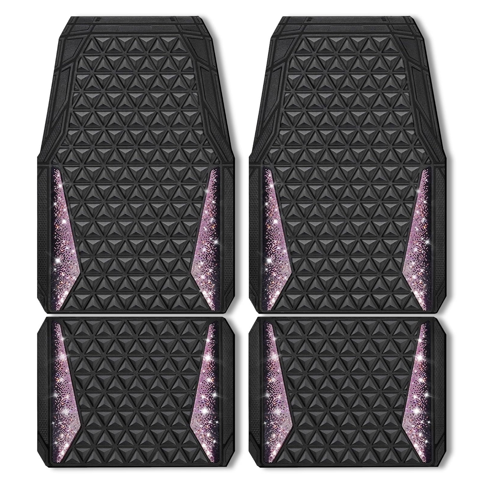CAR GRAND Bling diamond rubble automotive floor mats full set anti-slip water proof universal fit glitter crystal sparkly shining rhinestone girl woman lady femal Black Pink