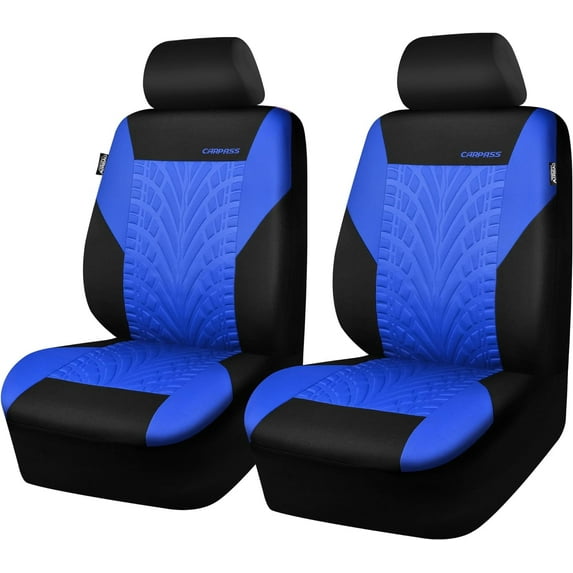 CAR GRAND Car Seat Covers Two Front Only for Car, 3D Tyre Print Automotive Interior Covers, Airbag Compatible, Quick Setup Universal Fit Seat Covers for Car, Truck, SUV(Black and Blue)