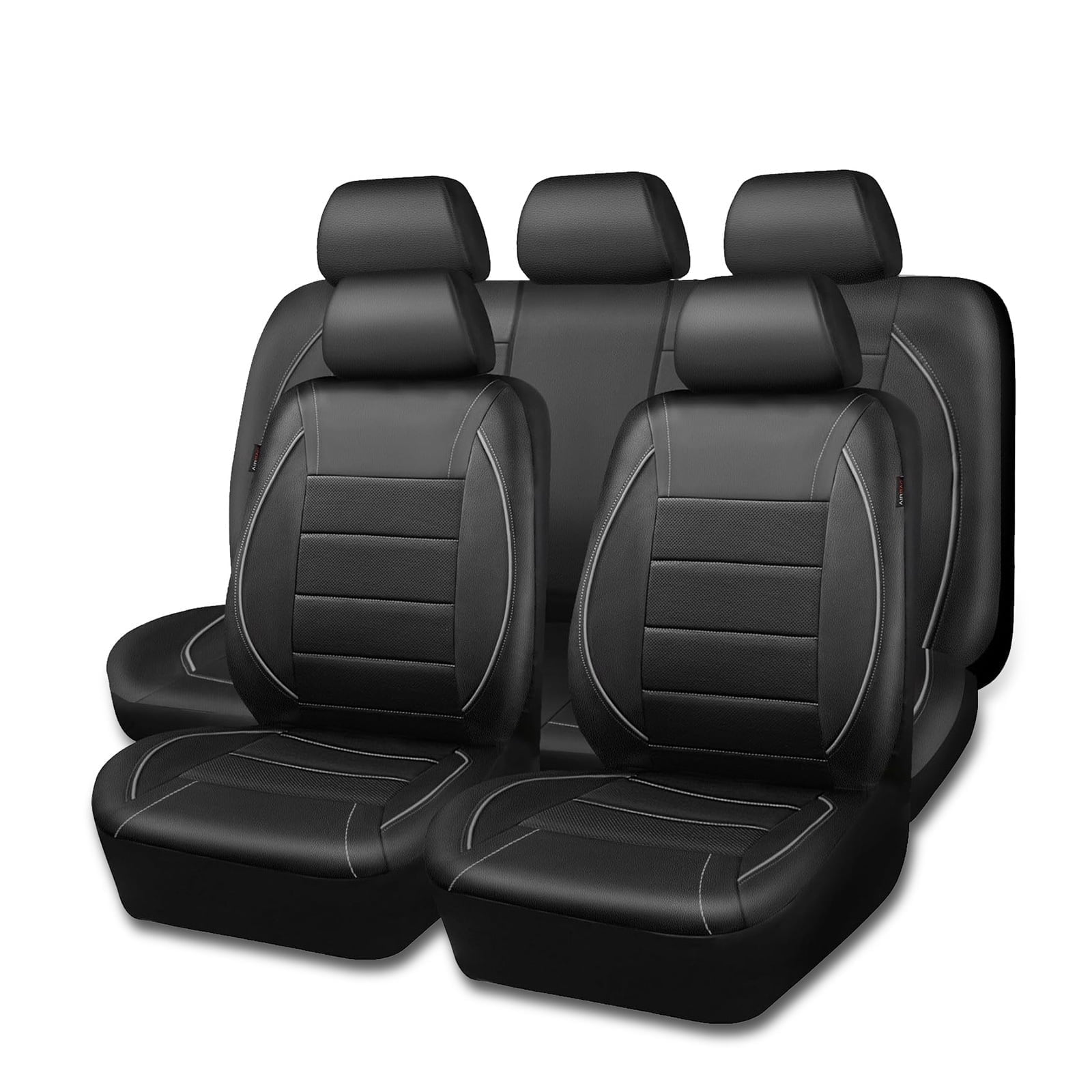CAR GRAND Faux Leather car seat covers full set breathable universal fit airbag compatible car, SUV, truck and van Gray