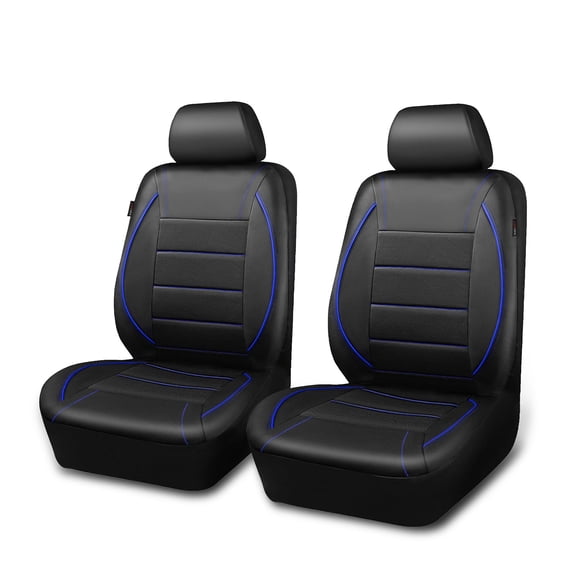 CAR GRAND Faux Leather car seat covers front pair breathable universal fit airbag compatible car, SUV, truck and van blue
