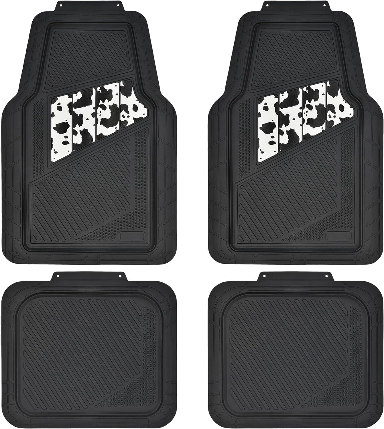 CAR GRAND Heavy Duty Rubber Floor Mats Cow Print Car Mats 4-Piece Car Mat Set - Universal Waterproof Floor Mats for Car SUV Truck, Durable All-Weather Mats