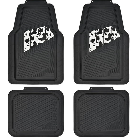CAR GRAND Heavy Duty Rubber Floor Mats Cow Print Car Mats 4-Piece Car Mat Set - Universal Waterproof Floor Mats for Car SUV Truck, Durable All-Weather Mats