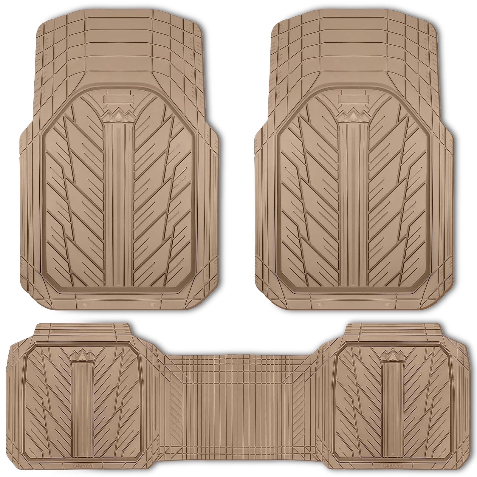 CAR GRAND Heavy Rubber Car Floor Mats, Deep Waterproof Car Mats All Weather, Universal Trim-to Fit Automotive Floor Mats for Car SUV Truck Van, Durable Floor Liners All Beige