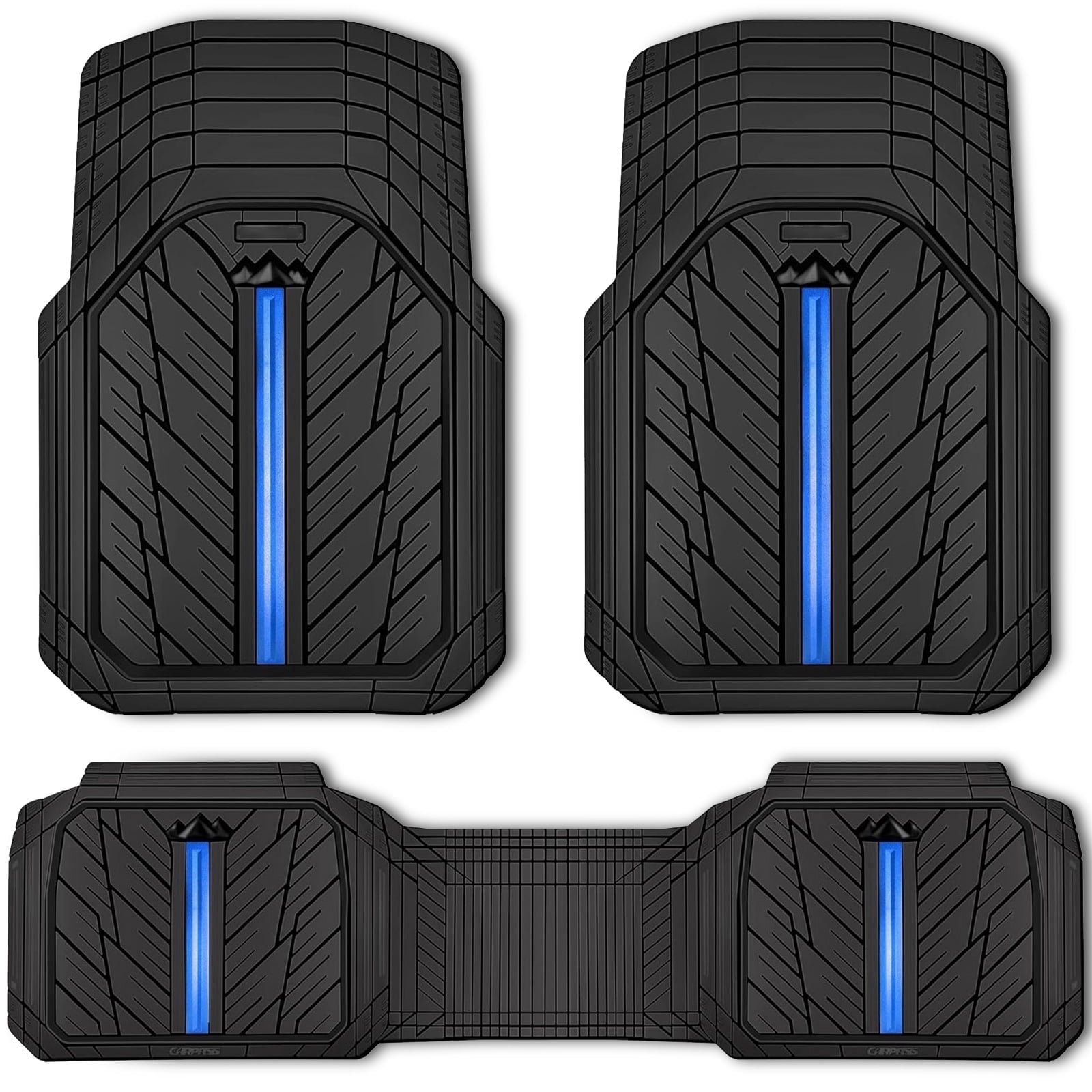 CAR GRAND Heavy Duty Rubber Car Floor Mats, Deep Dish Waterproof Car Mats All Weather, Universal Trim-to Fit Automotive Floor Mats for Car SUV Truck Van, Durable Floor Liners Black Blue