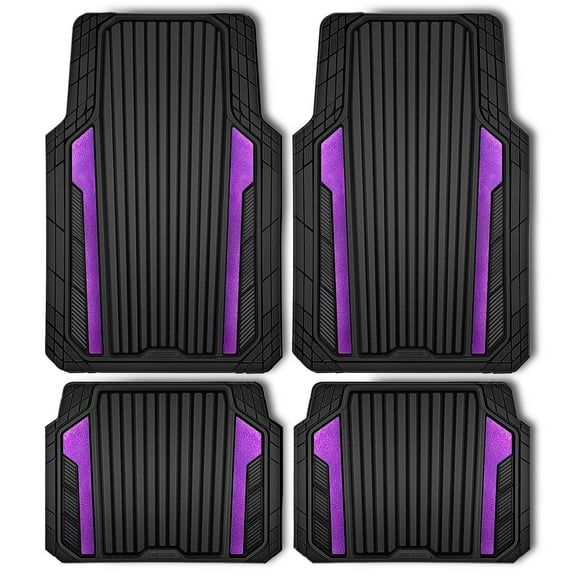 CAR GRAND Heavy Rubber Car Floor Mats, Deep Waterproof Car Mats All Weather, Universal Trim-to Fit Automotive Floor Mats for Car SUV Truck Van, Durable Floor Liners waterproof anti-slip black purple