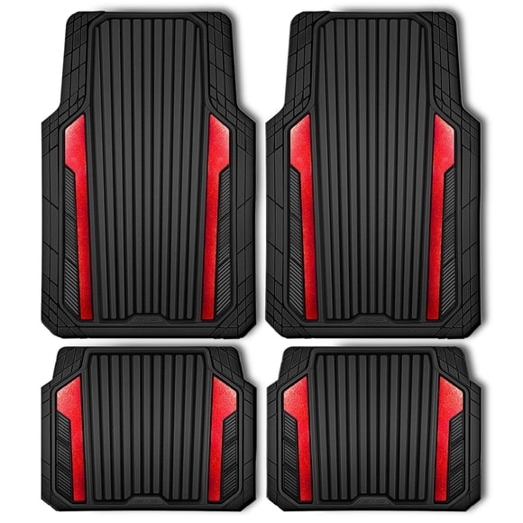 CAR GRAND Heavy Rubber Car Floor Mats, Deep Waterproof Car Mats All Weather, Universal Trim-to Fit Automotive Floor Mats for Car SUV Truck Van, Durable Floor Liners waterproof anti-slip red black