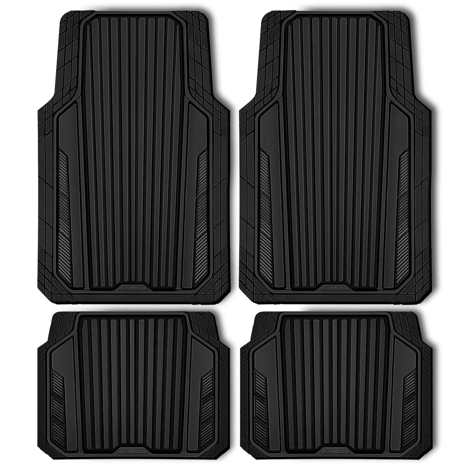 CAR GRAND Heavy Rubber Car Floor Mats, Deep Waterproof Car Mats All Weather, Universal Trim-to Fit Automotive Floor Mats for Car SUV Truck Van, Durable Floor Liners waterproof anti-slip all black