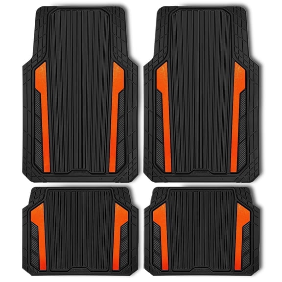 CAR GRAND Heavy Duty Rubber Car Floor Mats Deep Dish Car Mats All Weather Universal Trim-to Fit Automotive Floor Mats for Car SUV Truck Van Durable Car Floor Liners waterproof anti-slip Black Orange