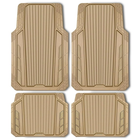 CAR GRAND Heavy Rubber Car Floor Mats, Deep Waterproof Car Mats All Weather, Universal Trim-to Fit Automotive Floor Mats for Car SUV Truck Van, Durable Floor Liners waterproof anti-slip all beige