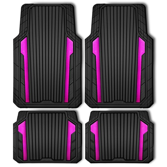 CAR GRAND Heavy Rubber Car Floor Mats, Deep Waterproof Car Mats All Weather, Universal Trim-to Fit Automotive Floor Mats for Car SUV Truck Van, Durable Floor Liners waterproof anti-slip black pink