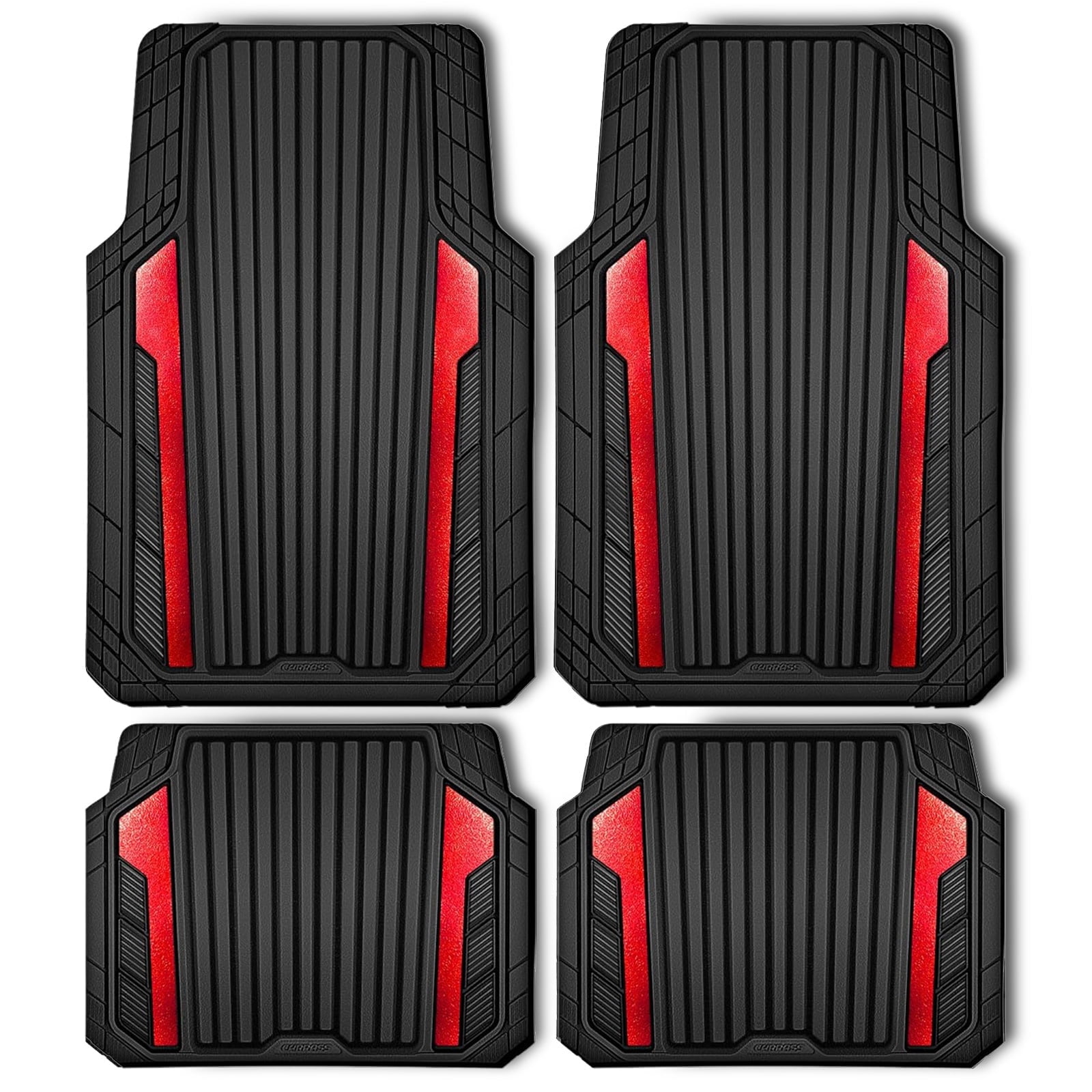CAR GRAND Heavy Duty Rubber Car Floor Mats, Deep Dish Car Mats All Weather, Universal Trim-to Fit Automotive Floor Mats for Car SUV Truck Van, Durable Floor Liners waterproof anti-slip Black Red