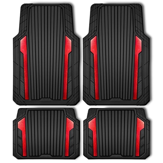CAR GRAND Heavy Duty Rubber Car Floor Mats, Deep Dish Car Mats All Weather, Universal Trim-to Fit Automotive Floor Mats for Car SUV Truck Van, Durable Floor Liners waterproof anti-slip Black Red