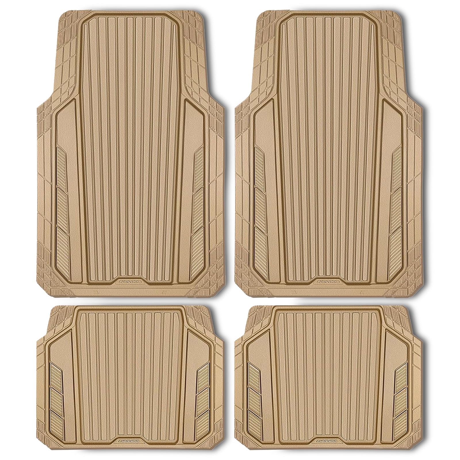 CAR GRAND Heavy Duty Rubber Car Floor Mats, Deep Dish Car Mats All Weather, Universal Trim-to Fit Automotive Floor Mats for Car SUV Truck Van, Durable Car Floor Liners waterproof anti-slip All Beige