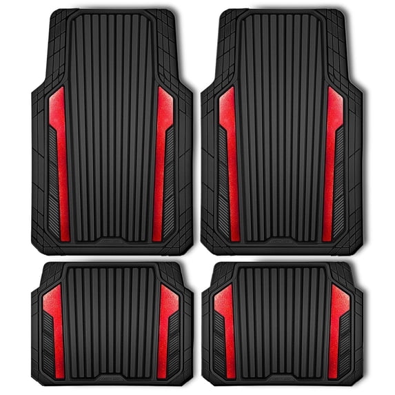 CAR GRAND Heavy Duty Rubber Car Floor Mats, Deep Dish Car Mat set of 4 All Weather, Universal Trim-to Fit Automotive Floor Mats Car SUV Truck Van, Durable Floor Liners waterproof anti-slip Black Red
