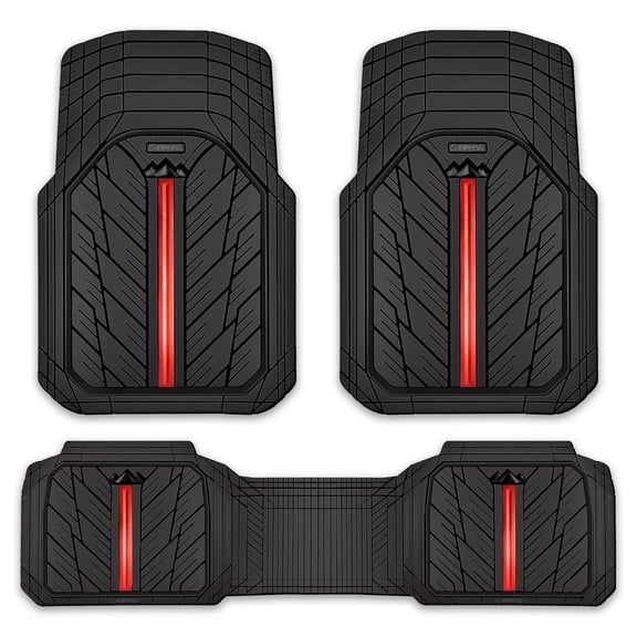 CAR GRAND Heavy Rubber Car Floor Mats, Deep Waterproof Car Mats All Weather, Universal Trim-to Fit Automotive Floor Mats for Car SUV Truck Van, Durable Floor Liners Red